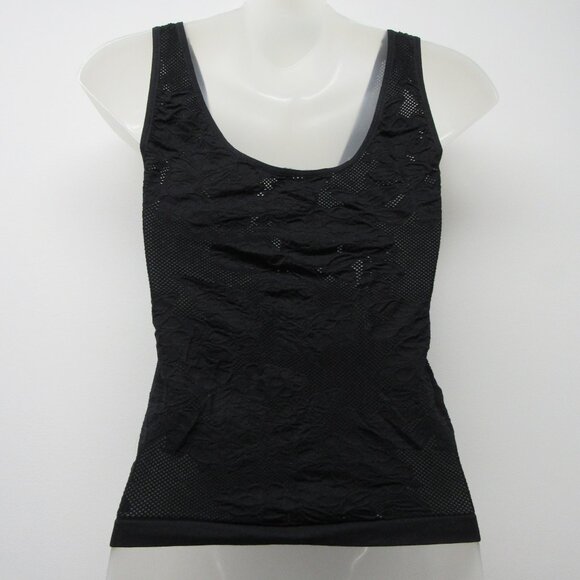 Bebe Black Stretchy Lace Tank Top Sheer sz M/L Made in USA Goth Whimsy Romantic - Picture 2 of 3